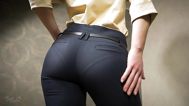 Unleash Your Desires on This Enchanting MILF with a Luscious Perfect Ass in Tight Work Trousers Teasing Her Visible Panty Line