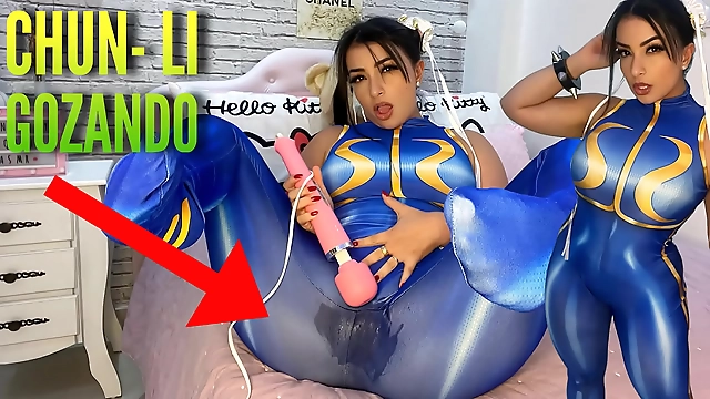 JAV Enchantress with Luscious Curves Plays with Her Vibrator as Chun Li from Street Fighter Cumming and Soaking Her Panties and Pants Ahegao
