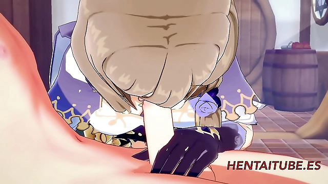 JAV Hentai Genshin Impact - Lisa's Steamy Threesome with a Blonde Boy!